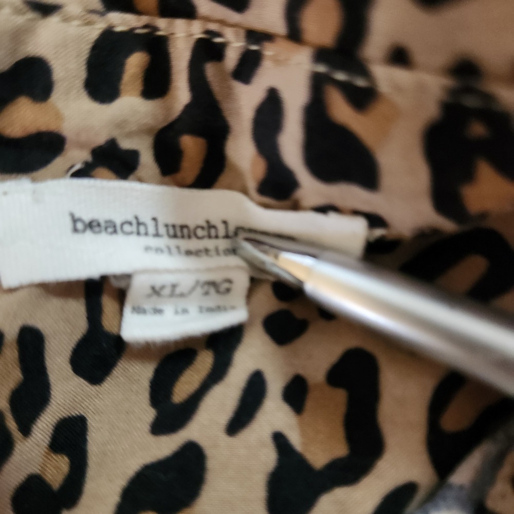 Beach lunch lounge Leopard Print Sleeveless Tie Front Button Down Top XL Brown - Picture 7 of 8